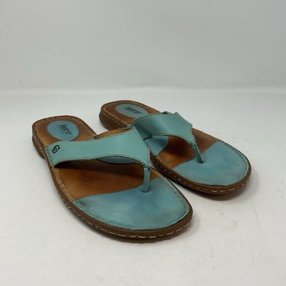 Born Sandals Womens 11 / 43 Aqua Blue Leather Slip On Flats Flip Flops Thong - Picture 1 of 13